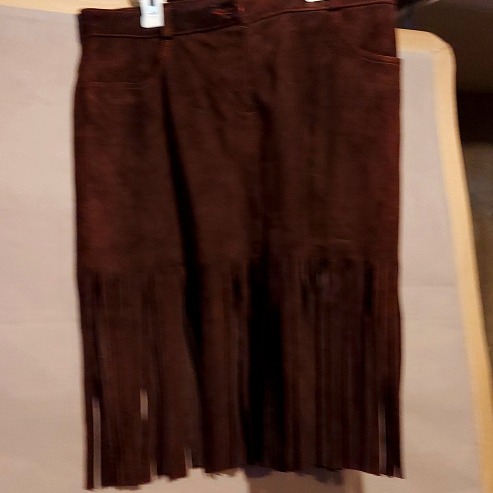Fringed suede skirt